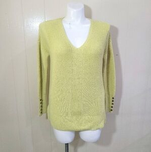 Rachel Zoe Long Sleeve Green Sweater High Low Jumper Plunge Neck Women's Sz L